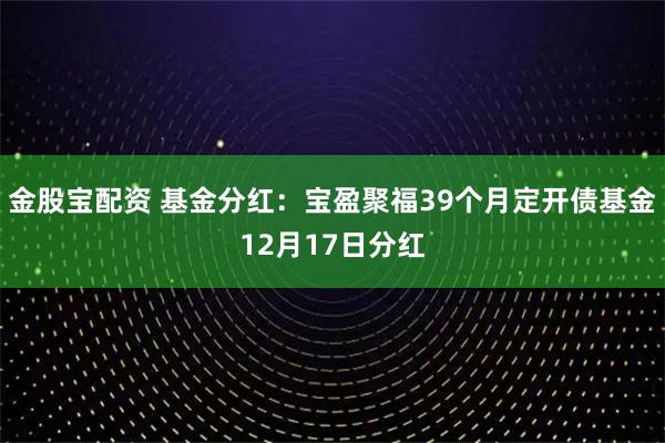 金股宝配资 基金分红:宝盈聚福39个月定开债基金12月17日分红